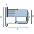 Blindnietmutter Stahl  M10  Flachrundkopf Rundschaft  offen rilliert|1,0-3,5mm